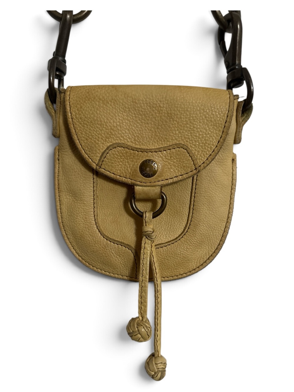 Fossil Mustard-Tan Braided Strap Crossbody Bag